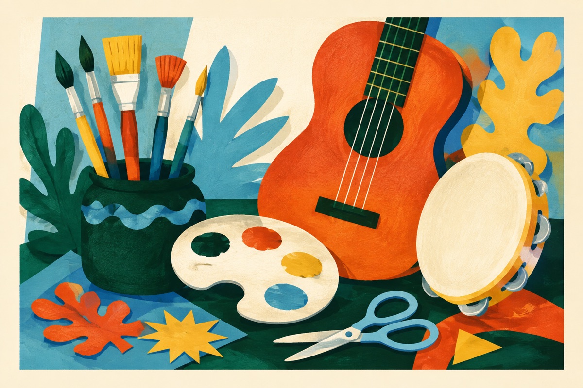 Editorial illustration of art supplies