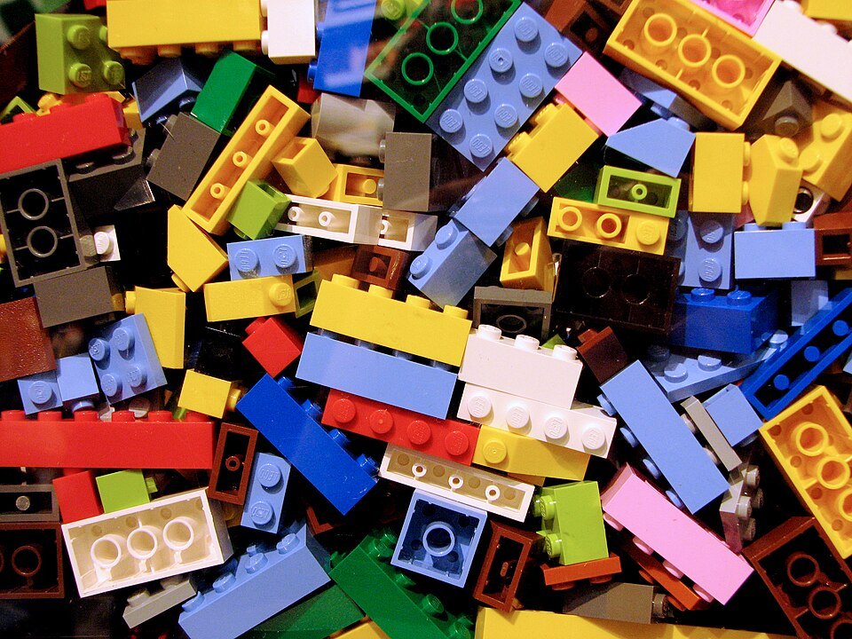 A pile of colorful LEGO building bricks