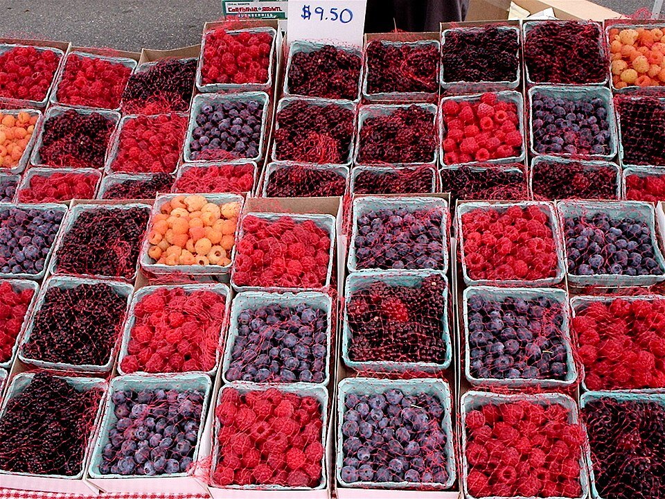Baskets of berries at a market